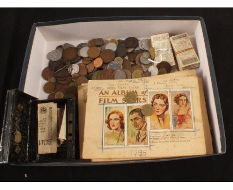 Various coins including some Silver and cigarette cards