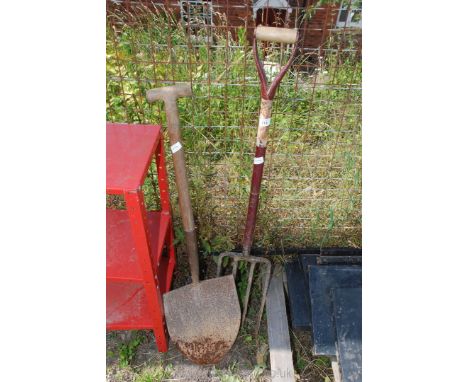 A garden fork and spade. 
