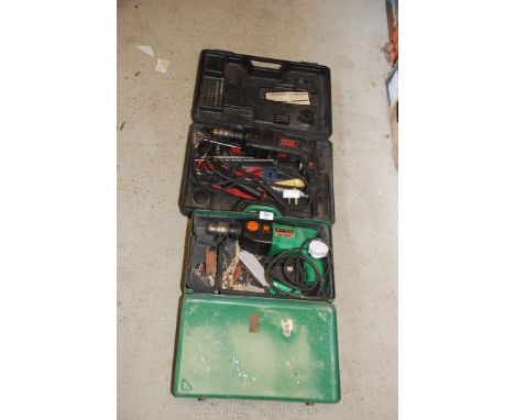 Hitachi Electric Drill in metal tool case, plus Atlas Copco masonry Drill. (running at time of lotting)