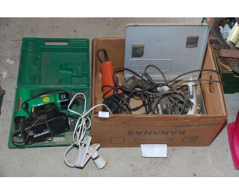 Hitachi Drill with charger, (running at time of lotting) Glue guns and an Electric Heat Stripper.