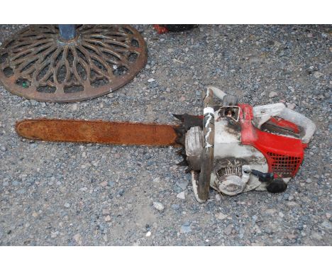 A Stihl chainsaw for restoration, no chain brake (unable to start as no fuel present).