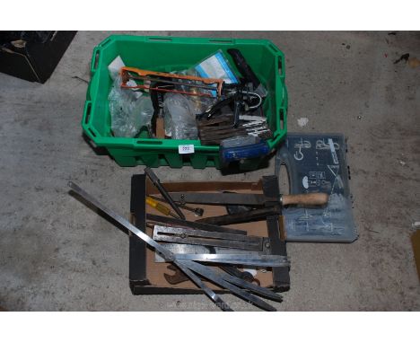 2 Boxes Mixed tools incl. builders plumb line, lazy tong riveter etc.