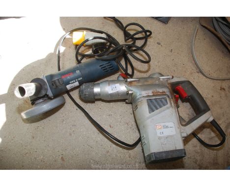 Bosch 110v 5" Angle Grinder and Performance Power 240v Hammer Drill (running at time of lotting)