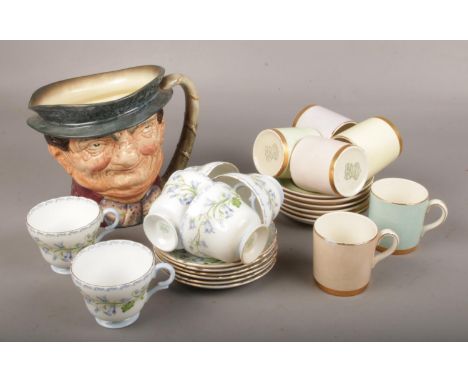 A collection of ceramics, to include Royal Doulton musical character jug and Shelley and New Hall coffee cups and saucers.  