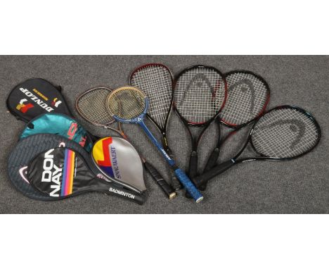 A collection of tennis &amp; squash rackets, Dunlop Black Max 500, Head, Ascot mota examples  