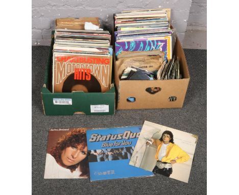 Two boxes of LP records to include ABBA, Status Quo, Barbara Streisand, Michael Jackson etc.  