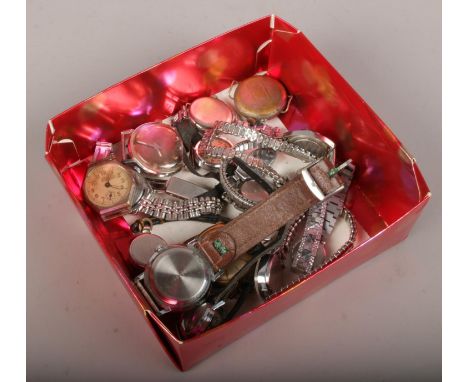 A box of ladies and gents manual wristwatches to include Sekonda, etc.  