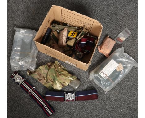 Fawklands ware interest - a box containing sealed NBC suits, field dressings, HK-10 rifle cleaning tool, Wesco camoflage crea