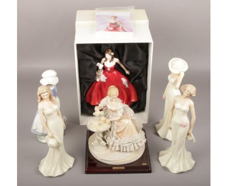 A collection of ceramic figures to include boxed Royal Doulton lady, Nao etc.  