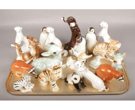 A tray of ceramic animals, to include Russian examples, Studio Szeiler etc.  