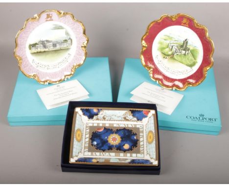 Two boxed Coalport limited edition cabinet plates with certificates, the Rockingham plate depicting Conisborough Castle and t