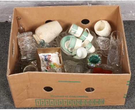 A box of miscellaneous to include J&amp;G meakin coffee cups and saucers, glass animals, glassware etc.  