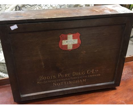 A Vintage oak Boots pure Drugs Ltd wall hanging cabinet. 39x38cm