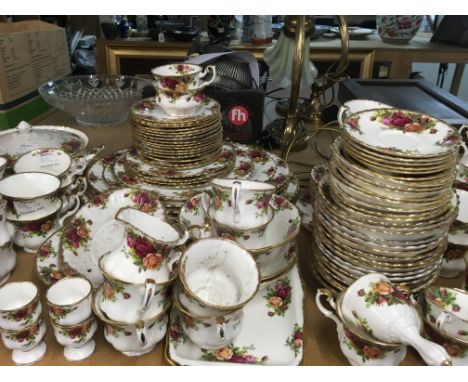 Royal Albert Old Country Roses ceramic dinnerware including plates, teacups, egg cups and saucers. Made in England. Both in f