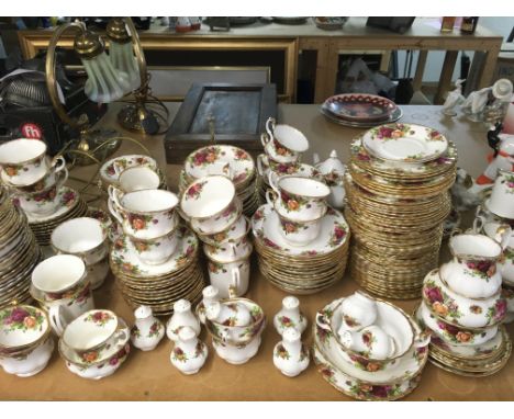 Royal Albert Old Country Roses ceramic dinnerware including plates, teacups, egg cups and saucers. Made in England. Both in f