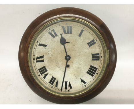 Victorian mahogany framed wall clock with original lever movement with key