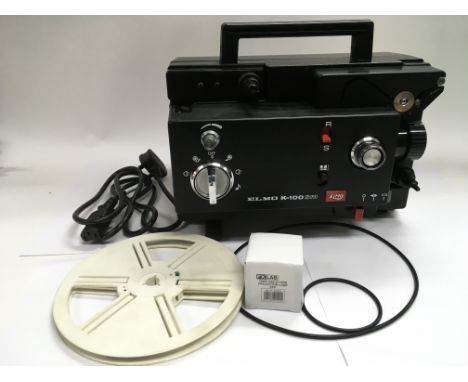 An Elmo K-100 SM film projector with outer cover and new drive belt set.
