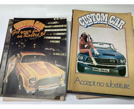 A large collection of vintage Custom car magazines.