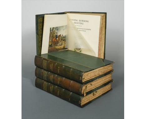 Hunting, Hawking and Shooting, 4 vols., 1928-37, 4to, no.265 of 300 copies, signed, plates, uncut, half green morocco by Kell