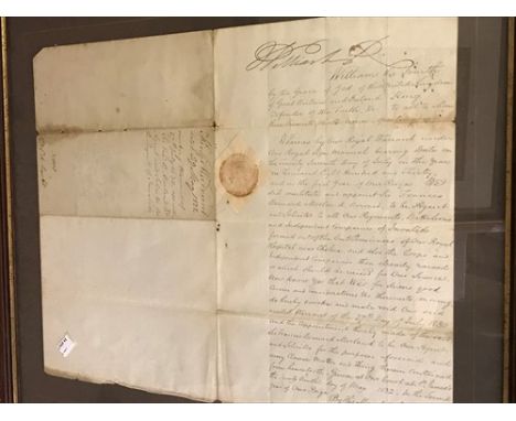 signed by William IV, appointing Sir Francis Morland Agent and Solicitor for the payment of Invalids; gilt illuminated Coat o