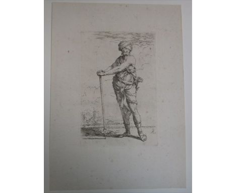study of a soldier wearing a turban standing with an axe by his side, etching and drypoint on laid paper, from the ‘Figures S