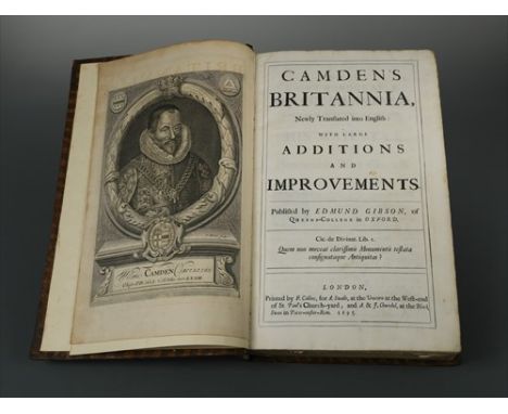 Camden's Britannia Newly Translated into English, London 1695, folio, Gibson edition, portrait frontispiece added from anothe