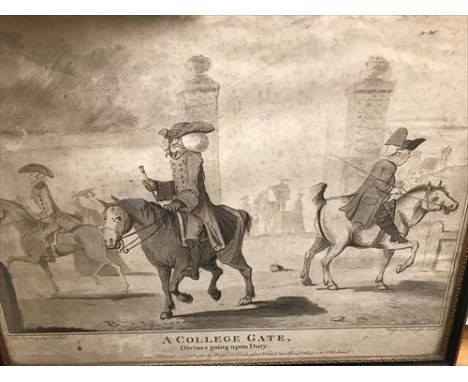 After Rowlandson, Market Place, Cambridge, etching, 24 x 31cm (browned); Rowlandson after Bunbury, Pot Fair Cambridge, colour
