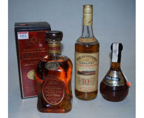 Cardhu aged 12 years single malt Highland Scotch Whisky, 100cl, 40%, one bottle in carton; The Dufftown Glenlivet aged 10 yea