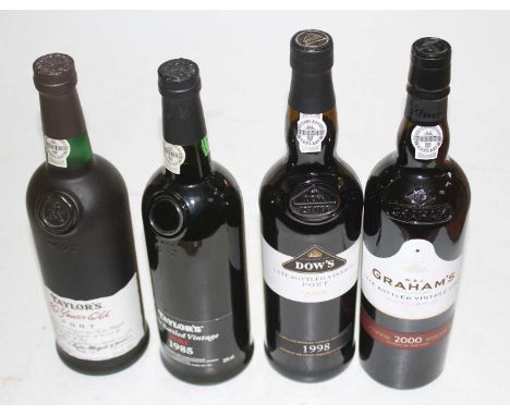 Taylor's LBV port, 1985, one bottle; Dow's LBV port, 1998, one bottle; Graham's LBV port, 2000, one bottle; and Taylor's 10 y
