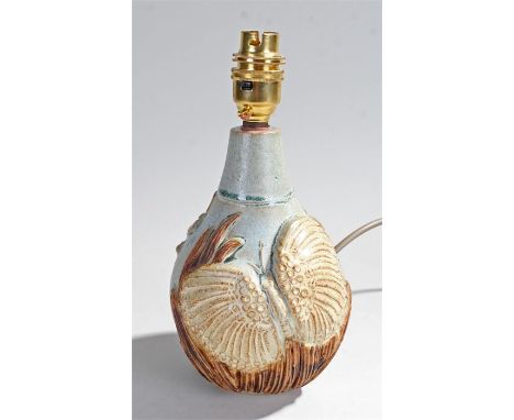 Bernard Rooke pottery lamp, with butterflies to the vase body, 18cm high