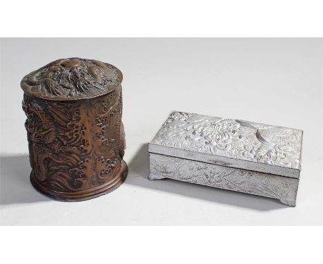 Japanese tea caddy, decorated with dragons, together with a Japanese jewellery box, (2) 