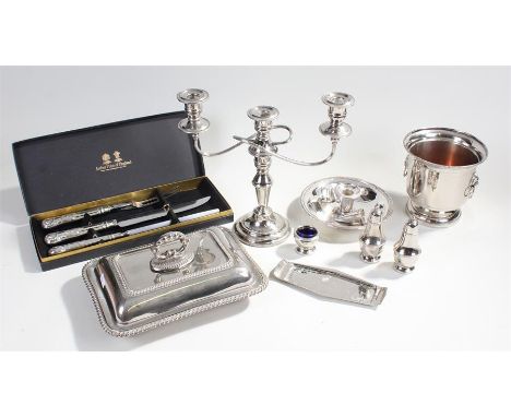 Arthur price carving set, together with an entrée dish, a candelabra, ice bucket, etc, (qty)