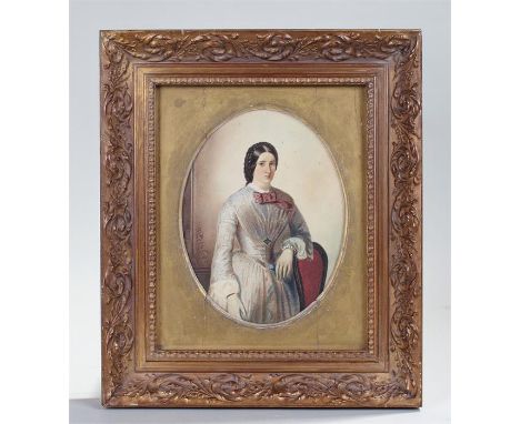 Portrait of a young woman in white dress. unsigned watercolour in gilt frame. 34 x 29cm including frame 