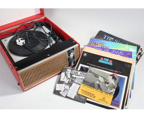 Ultra Record player, in red leather effect covering, together with a collection of LP's, (qty)