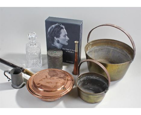 Sotherby's The Duke and Duchess or York catalogue, 1997, together with a presentation decanter, two brass vessels, a warming 