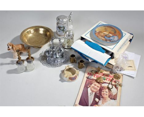 Mixed objects, to include a egg cup and stand set, brass wares, costume jewellery, a clock, etc, (qty)