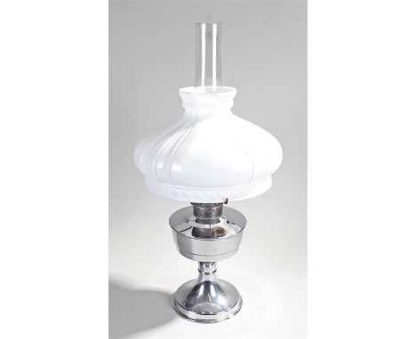 Early 20th Century chrome oil lamp with opaque glass shade