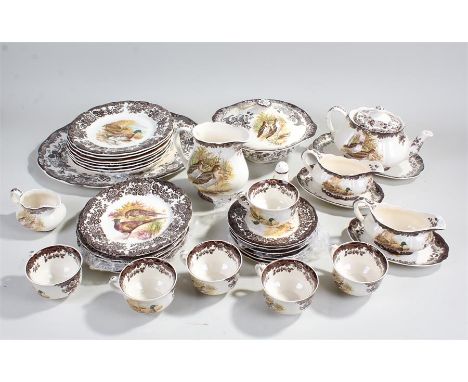 Palissy England Game Series dinner and tea service, the extensive service to include plates, tureens, cups and saucers, boats