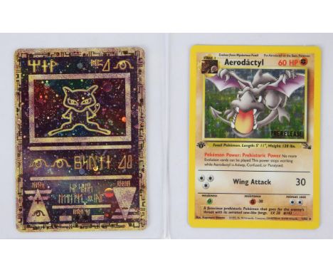   Pokemon TCG. Two cards. Ancient Mew and Aerodactyl Prerelease card.  Ancient Mew is in NM condition. Aerodactyl is EX condi