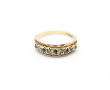 9ct gold vintage sapphire and diamond half eternity dress ring (1.7g)