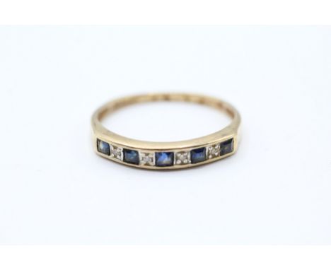 9ct gold vintage sapphire and diamond channel set half eternity dress ring (1.7g)