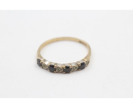 9ct gold vintage sapphire and diamond half eternity dress ring (1.1g)