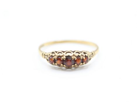 9ct gold vintage garnet five stone dress ring with openwork gallery (1.4g)