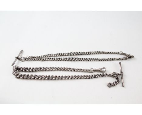 Collection of Sterling Silver Antique Watch Chains inc. Graduated x 2 60g