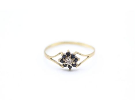 9ct gold vintage sapphire and diamond floral cluster dress ring (0.7g)