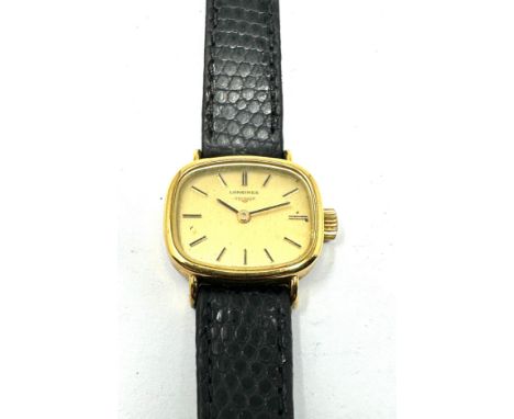 Longines Ladies WristWatch manual wind gold tone Stainless-Steel Back Working Condition longines leather strap 
