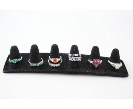 Collection of Sterling Silver Gemstone Rings inc. Ruby, Emerald, Opal x 8 21g