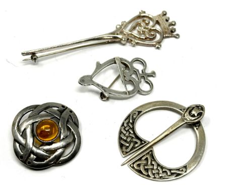4 Vintage Scottish silver brooches