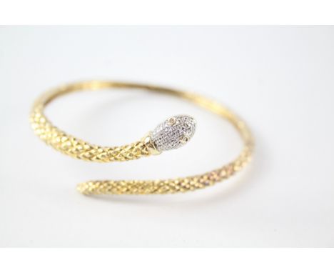 Gold on Sterling Silver Snake Bangle w/ Diamond set Head 22g