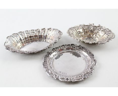 3 x antique / vintage .925 sterling silver pin / trinket dishes